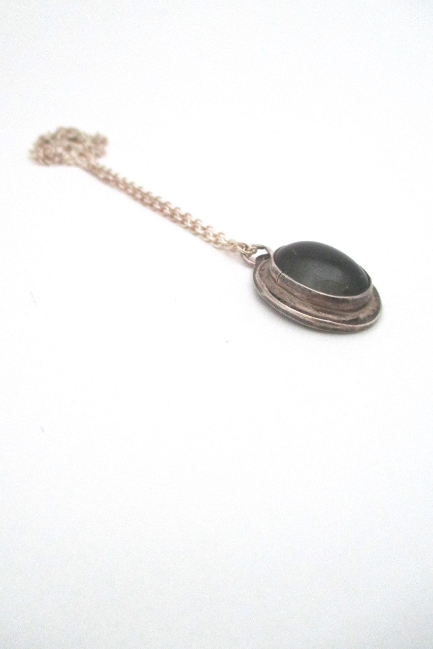 Rafael Alfandary Canada vintage brutalist silver and mood stone glass pendant necklace