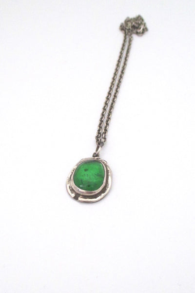 Rafael Alfandary Canada vintage sterling silver clear green glass stone pendant necklace