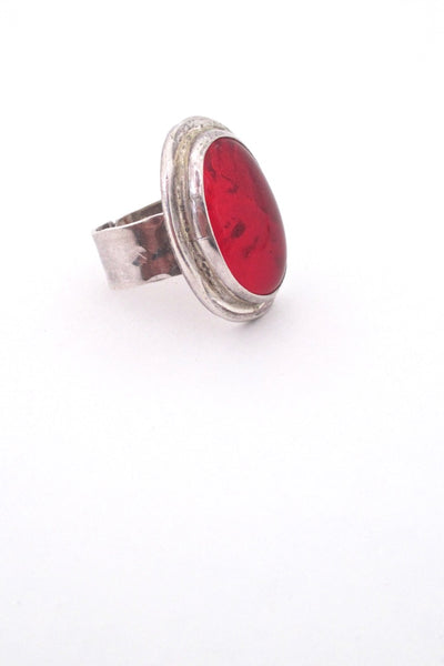 profile Rafael Alfandary Canada vintage brutalist sterling silver large red glass stone ring
