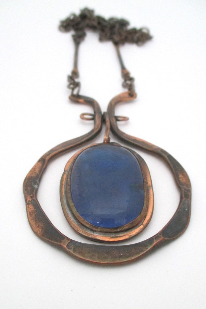 Rafael Alfandary Canada large vintage brutalist copper and water blue pendant necklace