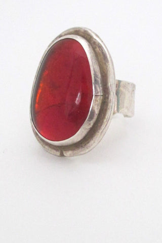 Rafael Alfandary Canada large vintage brutalist sterling silver and clear red ring