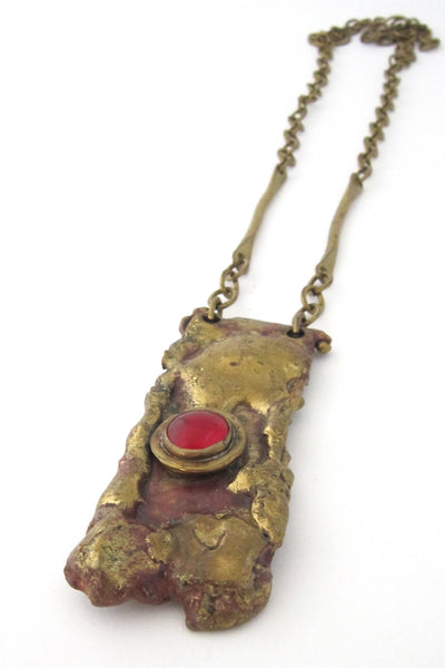 Rafael Alfandary Canada, vintage brass & Murano glass sculptural pendant necklace