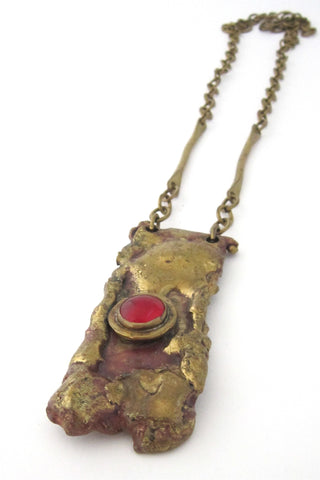Rafael Alfandary Canada, vintage brass & Murano glass sculptural pendant necklace