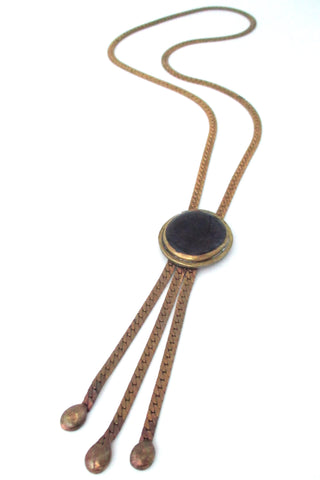 Rafael Alfandary Canada vintage brutalist brass and glass purple fringe necklace