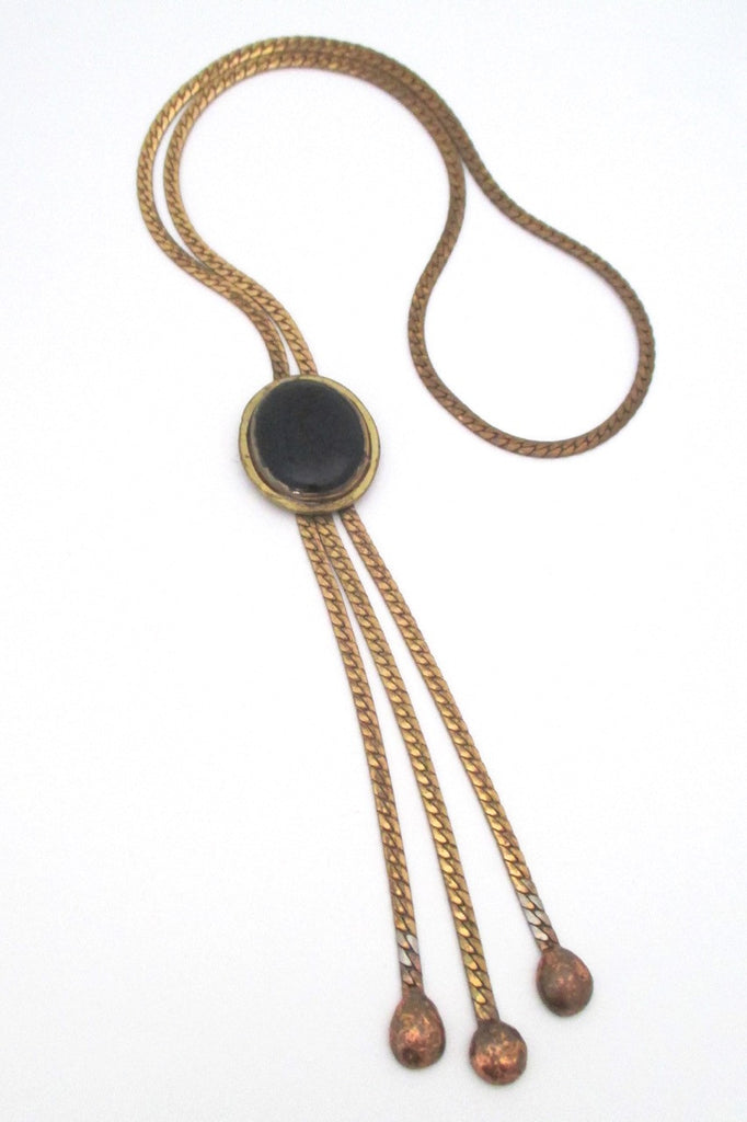 Rafael Alfandary Canada vintage brutalist brass and black stone tassel necklace