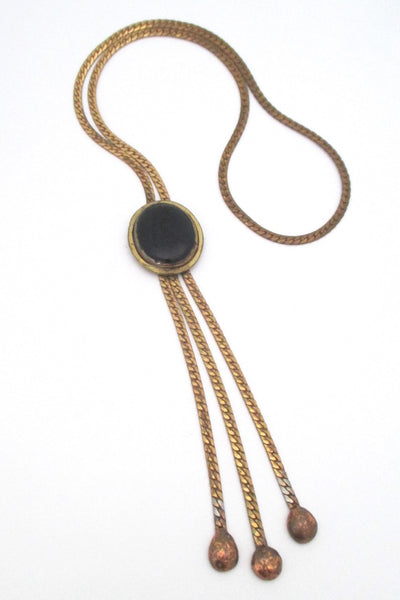 Rafael Alfandary Canada vintage brutalist brass and black stone tassel necklace