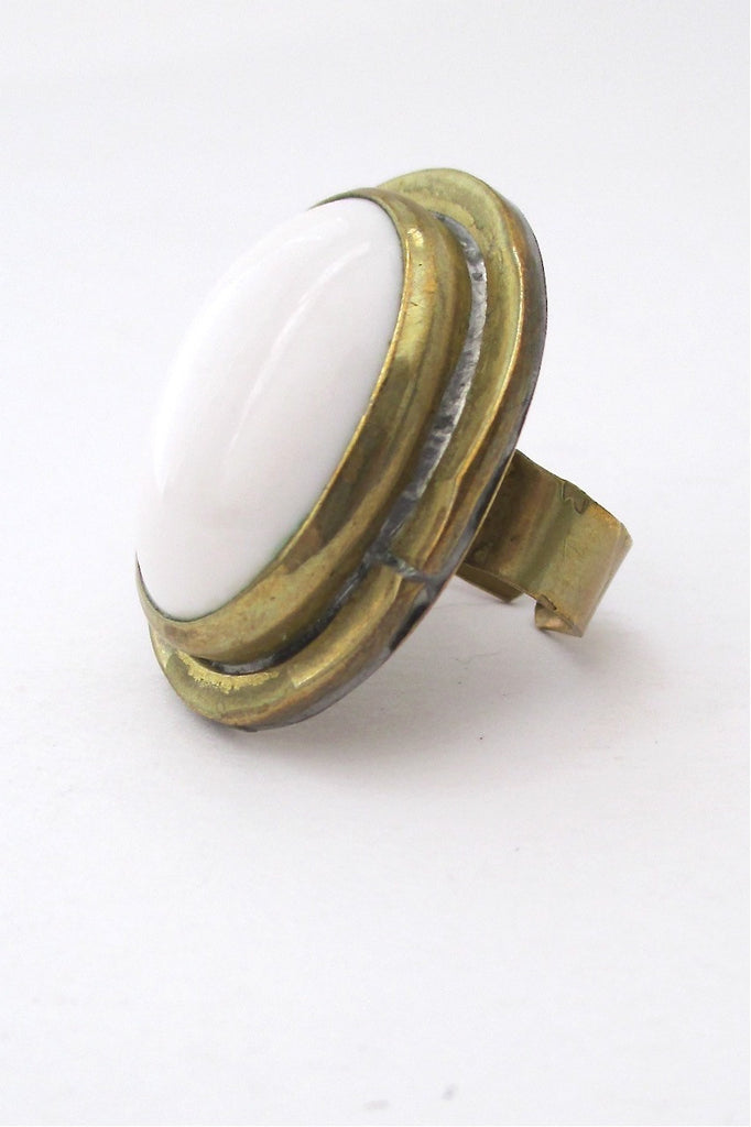 Rafael Canada large vintage brass and opaque white stone ring
