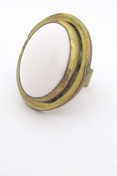 Rafael Alfandary Canada vintage brutalist brass and white cabochon large ring