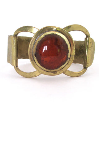 Rafael Alfandary Canada vintage brutalist brass and clear orange hinged bracelet