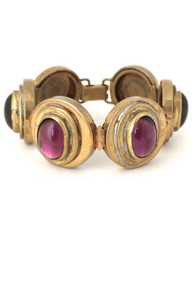 Rafael Alfandary Canada vintage brutalist brass and mirrored purple glass link bracelet