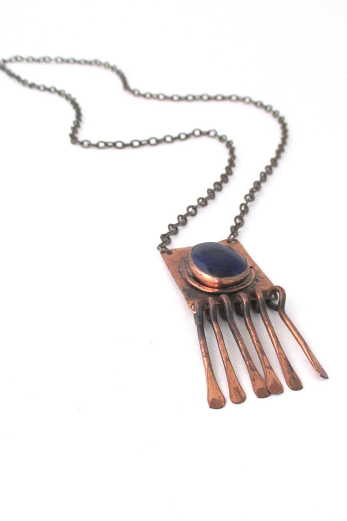 Rafael Alfandary Canada vintage brutalist copper cobalt blue fringe necklace