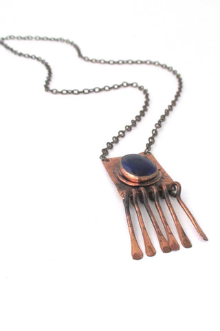 Rafael Alfandary Canada vintage brutalist copper cobalt blue fringe necklace