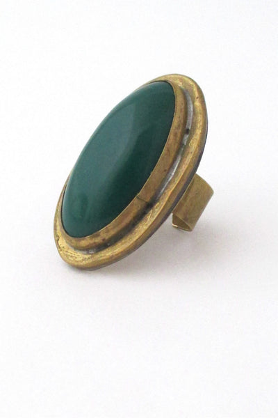 Rafael Alafandary Canada large vintage brass & glass oval green ring