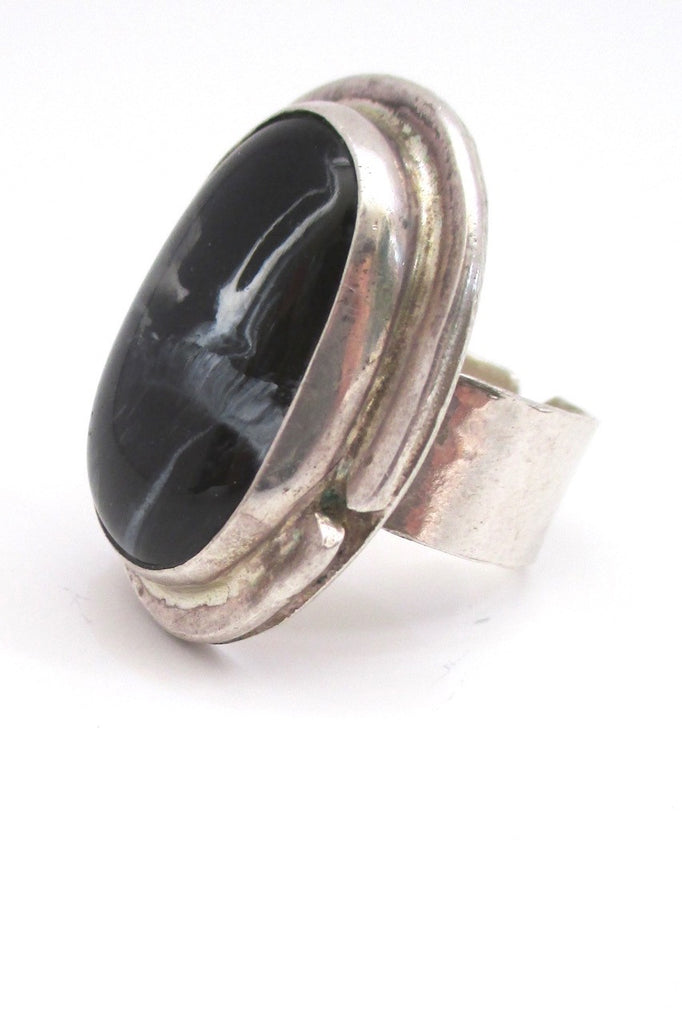 Rafael Alfandary Canada vintage brutalist sterling silver black swirl stone ring