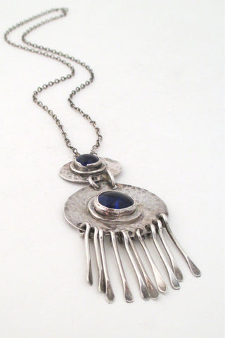 Rafael Alfandary Canada vintage sterling silver double fringe necklace with cobalt cabochons
