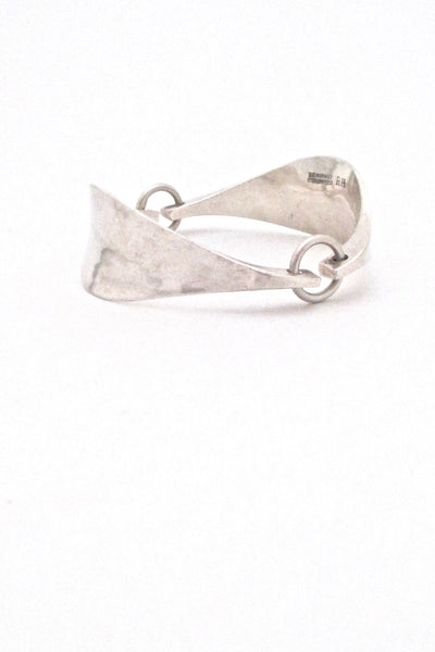 Plus Studios Norway Design wide hammered silver hinged bracelet by Ragnar Hansen Scandinavian Modern jewelry design