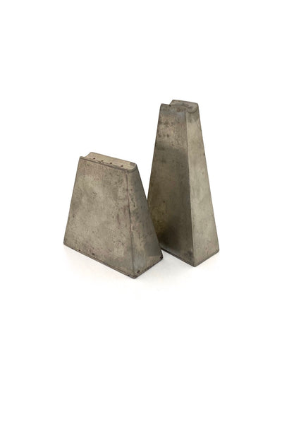 Raymor pewter Denmark vintage Modernist salt pepper attributed Paul Evans