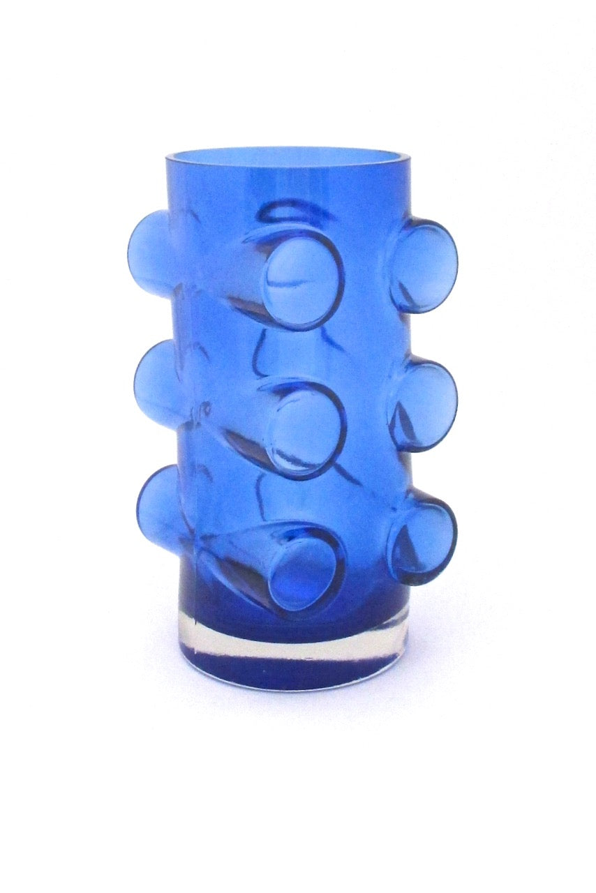 Riihimaen Riihimaki Lasi Oy Finland vintage mid century glass dark blue "Pablo" vase