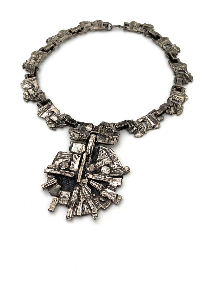 Robert Larin Canada vintage brutalist pewter extra bold necklace Canadian Modernist jewelry design