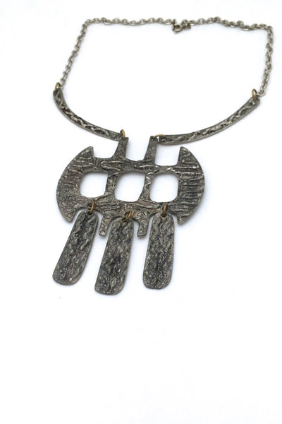 Robert Larin Canada vintage pewter brutalist large kinetic bib necklace Canadian Modernist jewelry design