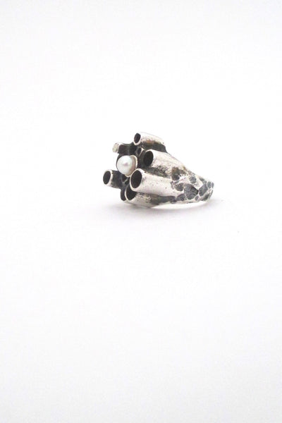 Robert Larin textured sterling & pearl sculptural ring