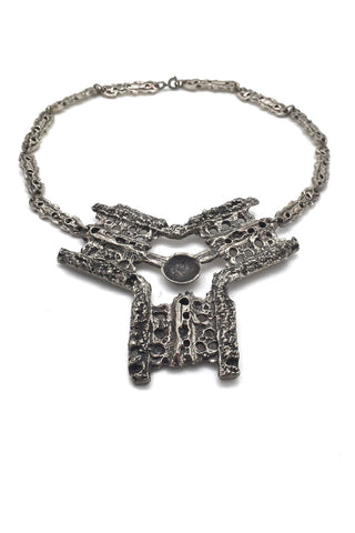 Robert Larin Canada vintage brutalist pewter large bib necklace mid century design jewellery 