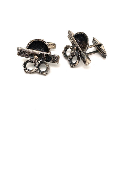 Robert Larib Canada vintage large brutalist pewter cufflinks Canadian mid century design jewelry