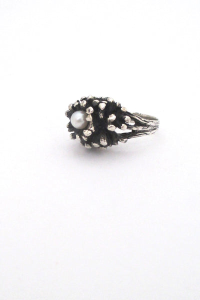 Robert Larin Canada vintage brutalist sterling silver and pearl cluster ring