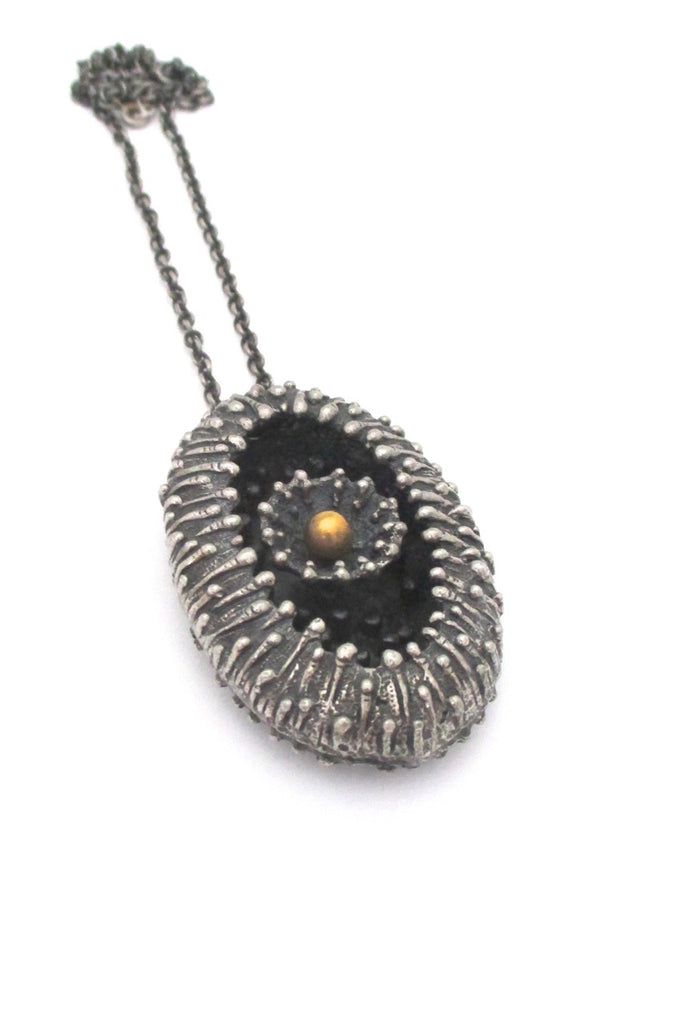 Robert Larin Canada vintage brutalist pewter extra large pod pendant necklace bronze sphere