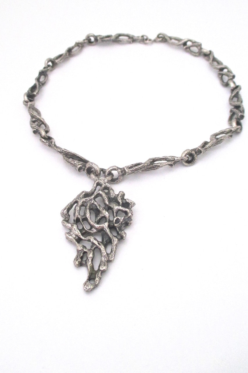 Robert Larin Canada vintage brutalist pewter bib necklace