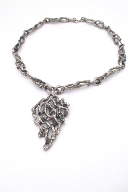 Robert Larin Canada vintage brutalist pewter bib necklace