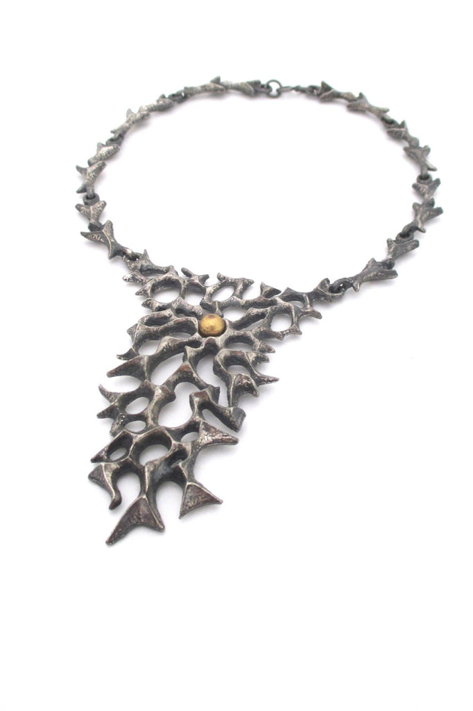 Robert Larin Canada vintage brutalist pewter and bronze sphere large bib necklace