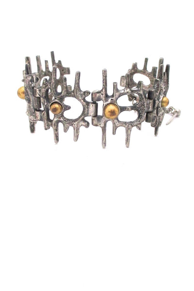 Robert Larin Canada vintage brutalist pewter openwork link bracelet with bronze spheres