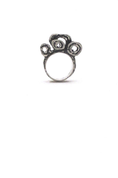 profile Robert Larin Canada vintage brutalist pewter large curlicues ring