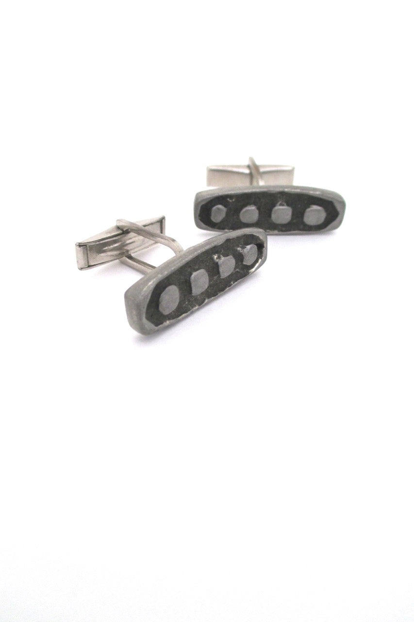 Robert Larin Canada vintage brutalist pewter shadowbox dots cufflinks