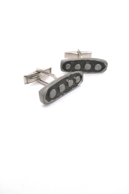 Robert Larin Canada vintage brutalist pewter shadowbox dots cufflinks