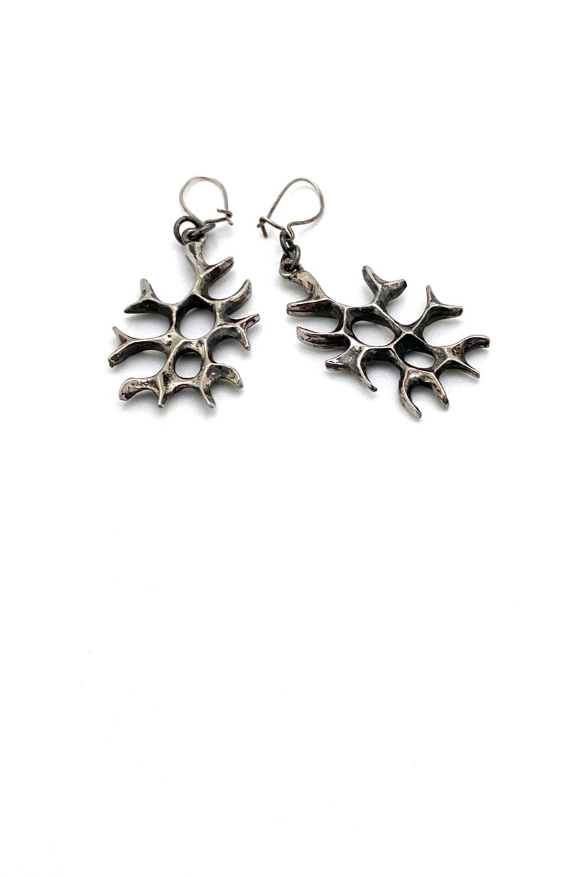 Robert Larin Canada vintage brutalist pewter drop earrings mid century Canadian design jewelry
