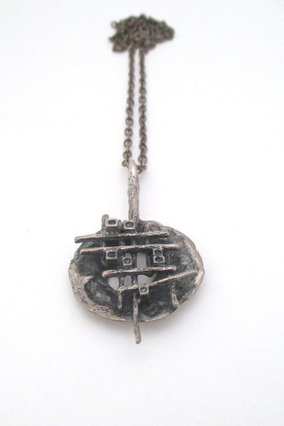 Robert Larin Canada vintage brutalist pewter grid pendant necklace wearable sculpture