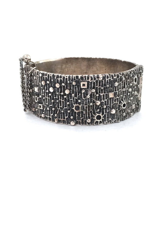 Robert Larin Canada vintage brutalist pewter hinged bracelet mid century design