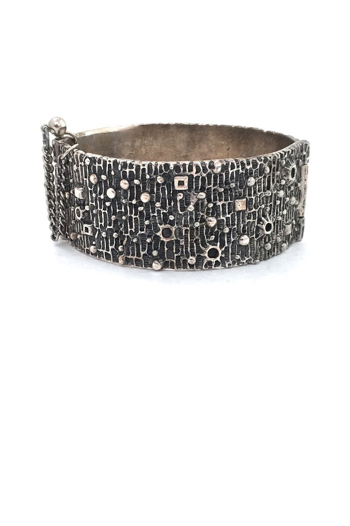 Robert Larin Canada vintage brutalist pewter hinged bracelet mid century design