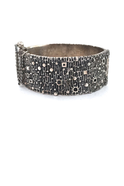 Robert Larin Canada vintage brutalist pewter hinged bracelet mid century design