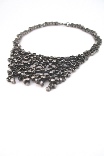 profile Robert Larin Canada vintage brutalist pewter extra large bib necklace