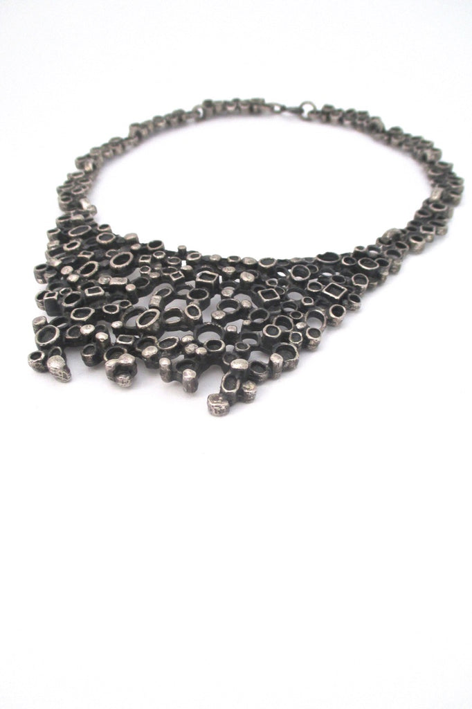 profile Robert Larin Canada vintage brutalist pewter extra large bib necklace