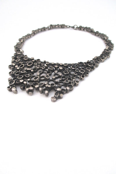 profile Robert Larin Canada vintage brutalist pewter extra large bib necklace