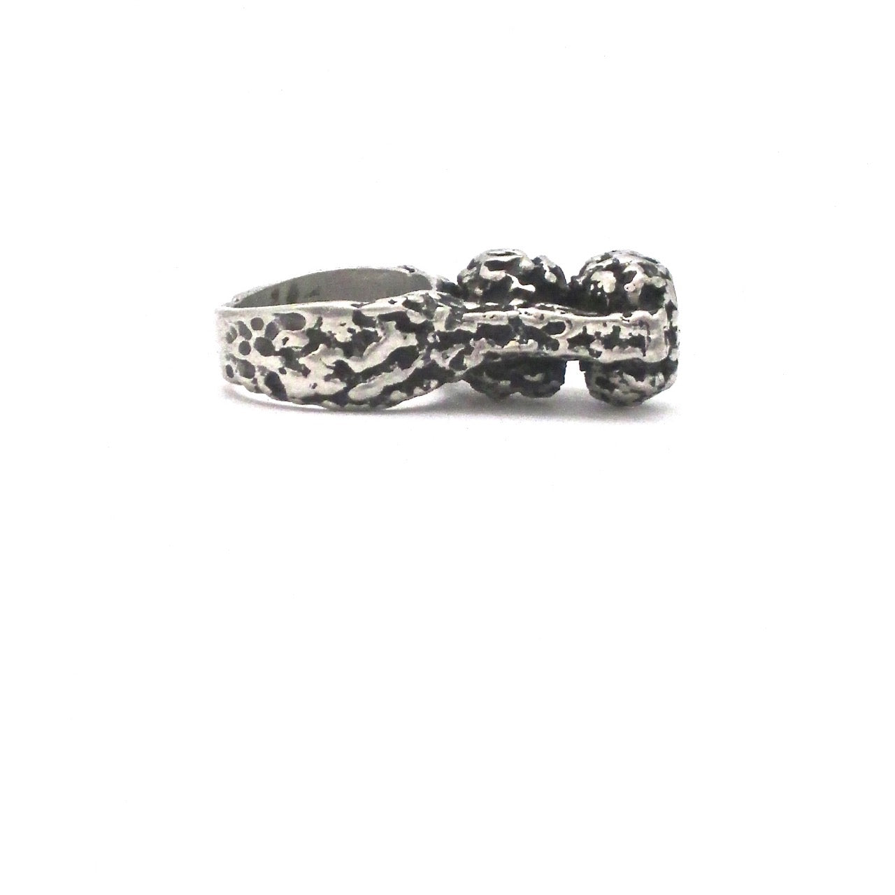 profile Robert Larin Canada vintage brutalist pewter large stacked spheres ring