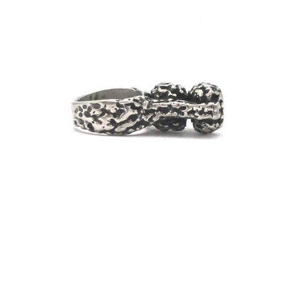 profile Robert Larin Canada vintage brutalist pewter large stacked spheres ring
