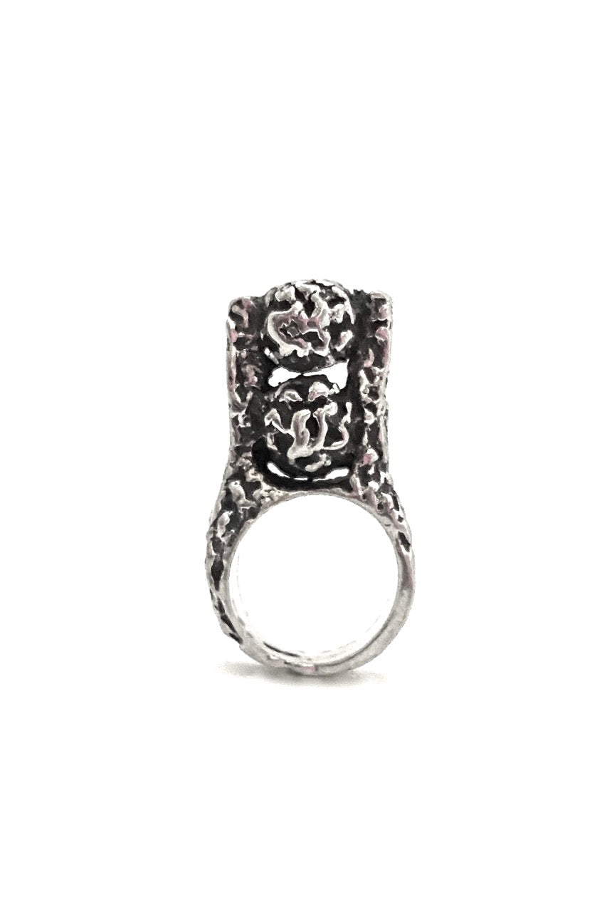 Robert Larin Canada vintage brutalist pewter large stacked spheres ring