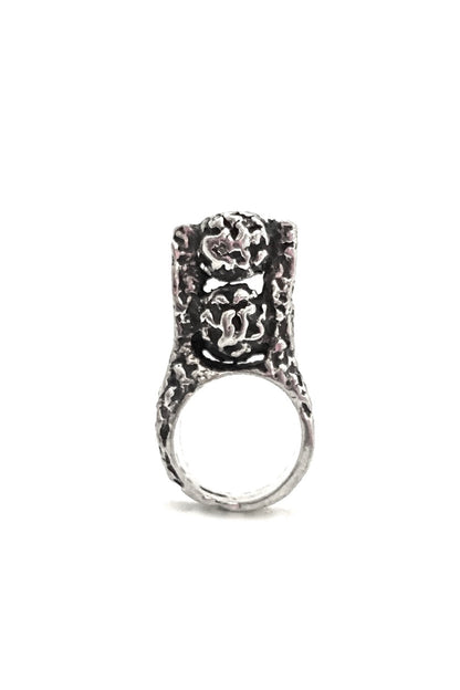 Robert Larin Canada vintage brutalist pewter large stacked spheres ring