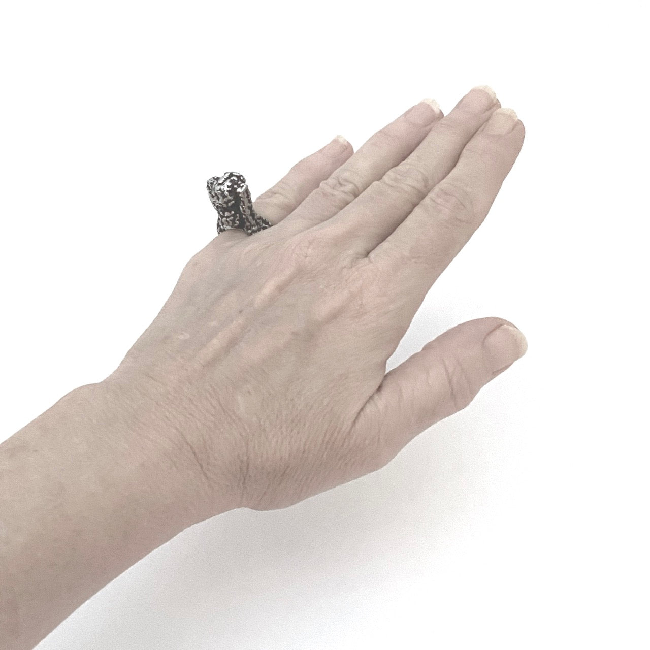 Robert Larin brutalist pewter 'stacked spheres' ring