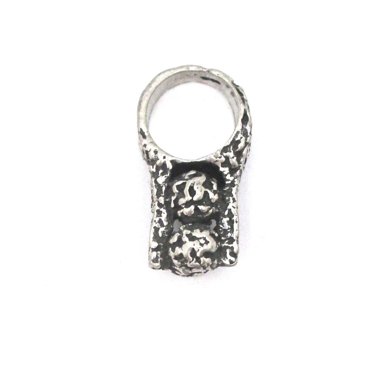 Robert Larin brutalist pewter 'stacked spheres' ring